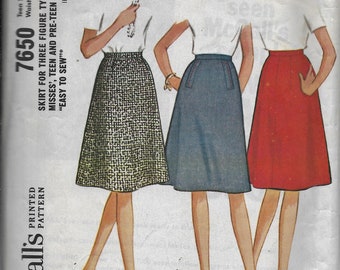 McCall's 7650             Vintage Pattern   Teens  Flared Skirts      Waist 10–12