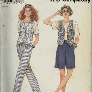 Simplicity 8878   &quot;It&#39;s So Easy&quot; Misses Pants or Shorts and Lined Vest   Size 8-18