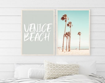 Venice Beach Print Set, Moss Green, Venice Beach, California Print, Los Angeles, Beach Decor, Southern California, Typography Print