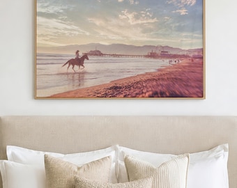 Western Beach Poster Santa Monica Pier Cowgirl Wall Art