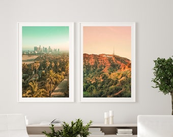 Los Angeles Print Set, Downtown Los Angeles, Hollywood Sign, California, Palm Trees, California Print, Los Angeles Decor, Hollywood Print