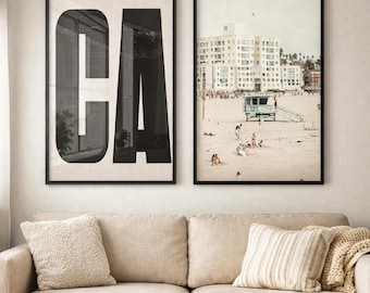 Santa Monica Poster Set California Beach Wall Art Coastal Photography Decor