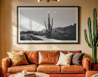 Western Arizona Desert Poster Black And White Cactus Road Photography