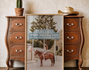 Malibu Cowgirl Poster Western Horse Wall Art California Coastal Decor