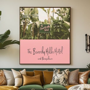 Beverly Hills Hotel Print, Pink Nursery Wall Art, Gift For Her, California Decor, Christmas Gift, Vintage Beverly Hills, Banana Leaves Print