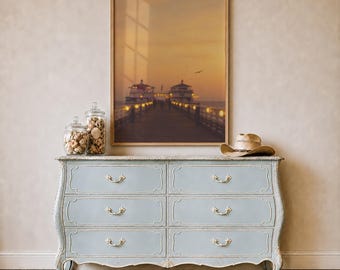 Malibu Pier Sunset Wall Art Coastal Beach Poster