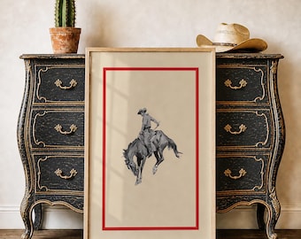 Western Bucking Bronco Poster Cowboy Rodeo Wall Art Bronc Rider Decor