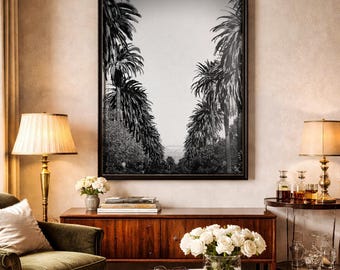 Hollywood Poster Black and White Palm Trees Los Angeles Wall Art California Travel Photography Poster