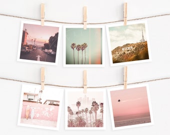 California Mini Print Set, Beach Prints, Hollywood, Santa Monica Print, Palm Trees, Coastal Art, Pink, Los Angeles, Downtown Los Angeles