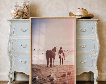 Venice Beach Western Poster Surfer Horse Coastal Wall Art