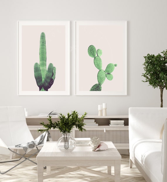 Pink Cactus Wall Art Pink Cactus Print Set Desert Decor | Etsy
