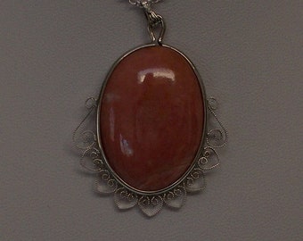 Sterling Silver Pendant with Pink/Rose Colored Stone. (853)