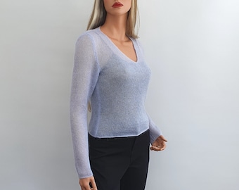 Kid Mohair Silk Knit Sweater – Women's Long Sleeve Pullover