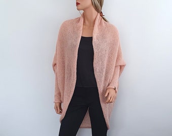 Hand Knit Alpaca Silk Bolero, Bridal Shrug, Pink Sand
