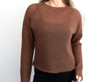 Kid Mohair Silk Blend Sweater, Long Sleeve Raglan Pullover