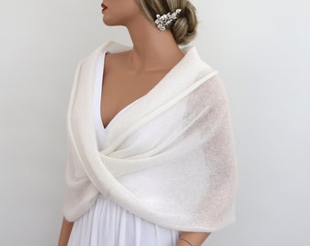 Hand Knitted White, or other colour, Mohair-Silk Bridal "Wedding" cape - shawl, Wedding accessories. Evening dress mohair snood shawl caplet