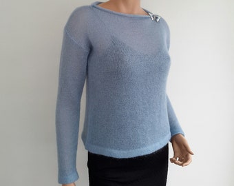 Kid Mohair Silk Knit Sweater, Long Sleeve Bridal Jumper