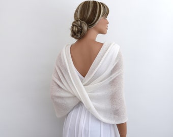 Hand Knitted White Mohair-Silk Bridal "Wedding" cape - shawl, Ladies shawl wrap. Wedding accessories. Mohair snood shawl caplet