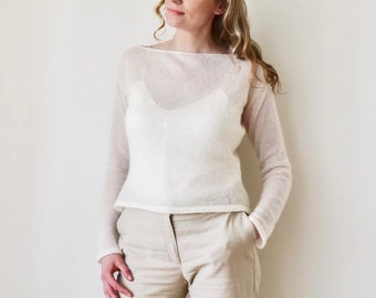 Mohair Silk Knit Sweater, Long Sleeve Bridal Cover-Up