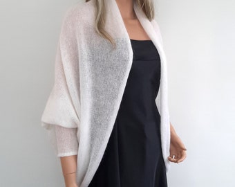 White Mohair Silk Knit Bolero, Bridal Shrug, Wedding Accessories