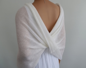 Stickad brudkappa i mohair-siden – Off White brudsjal