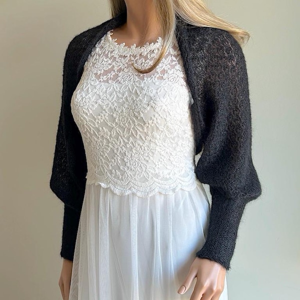 Women's Knitted Black Short Sleeve Bolero Shrug