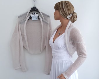 Bolero Shrug Jacket, knit mohair silk long sleeves Wedding Bridal Accessories, Evening Party dress cover up, DROPS yarn 41 colour to choose