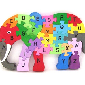 wooden elephant alphabet puzzle, puzzle child educational, elephant wooden puzzle, kids birthday gift, wooden elephant puzzle,