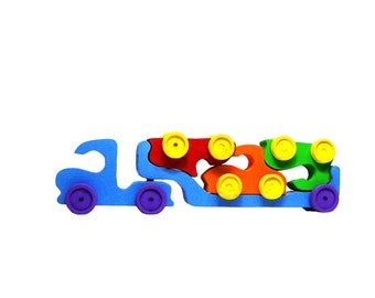 wooden toy car, wooden toy cars and trucks, toy truck and trailer, toy car hauler, wooden toys for kids, toy trucks and cars, wooden car,