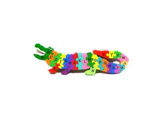 abc wooden puzzle, crocodile alphabet puzzle, children's educational puzzle,