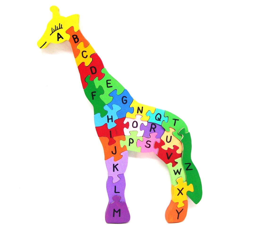 Giraffe Puzzle, Wooden Giraffe Puzzle, Wooden Alphabet Puzzle, Alphabet