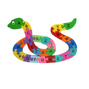 Snake alphabet puzzle, kids educational puzzle, puzzle child educational, wooden alphabet puzzle,