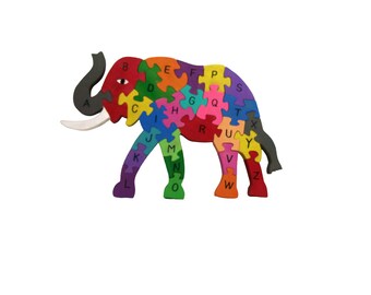 wooden elephant puzzle, elephant alphabet puzzle, wooden alphabet puzzle, animal alphabet puzzle, abc wooden puzzle, wooden puzzle for kids