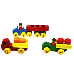 3 mini trucks Tanker Truck 2 Flatbed Trucks, All wood environment friendly bright colorful cars, great gift for kids great stocking stuffers