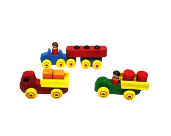 3 mini trucks Tanker Truck 2 Flatbed Trucks, All wood environment friendly bright colorful cars, great gift for kids great stocking stuffers