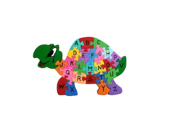 turtle puzzle, wooden turtle puzzle, wooden alphabet puzzle, alphabet wood puzzle, ABC wooden puzzle, wooden animal puzzle, animal puzzle