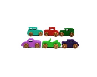 wooden toy cars, colorful toy cars, kids stocking stuffers