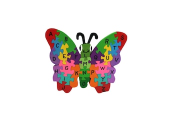 wooden alphabet butterfly puzzle, butterfly puzzle, kids educational puzzle, kids birthday gift, wooden puzzle, wooden animal puzzle, puzzle
