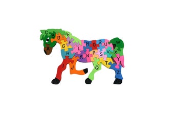 Horse puzzle, horses, wooden horse puzzle, wooden alphabet puzzle, alphabet wood puzzle, ABC wooden puzzle, wooden animal puzzle, puzzles