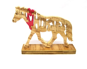 wooden horse puzzle, horse puzzle, wooden animal shaped puzzle, wooden farm animal puzzle, wooden animal name puzzle, horse gift,