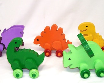 wooden dinosaur toys, wooden toys for toddler, wooden push pull toys, wooden animal on wheels, childs wooden toys, wooden animal toys,