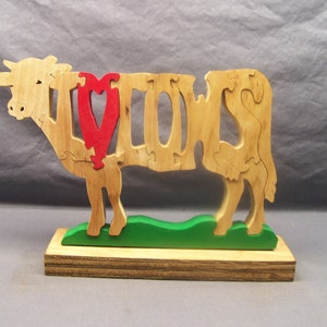 cows, dairy cows, farm animals, farm animal puzzles, handcrafted wood puzzles, wooden name puzzles, animal shaped puzzles, home decor,