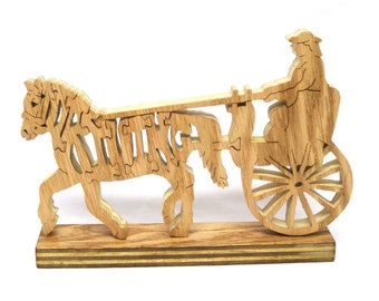 pony and cart puzzle, driving horse puzzle, wooden horse puzzle, animal shaped puzzle, wooden animal puzzle, puzzles for adults, puzzles