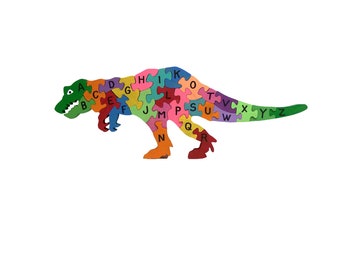 T Rex puzzle, Tyrannosaurus, dinosaur puzzle, wooden dinosaur puzzle, wooden alphabet puzzle, alphabet wood puzzle, ABC wood puzzle,