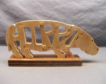 Hippo, Hippos, Hippo puzzle, wooden animal puzzle, handcrafted wood puzzles,  Jungle animals, Jungle animal puzzles, wooden name puzzles,