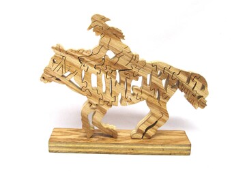Cowgirl, Horses, horse ridding, wooden animal shaped puzzles, wooden name puzzles, home and decor, handcrafted wood puzzles, wooden puzzles