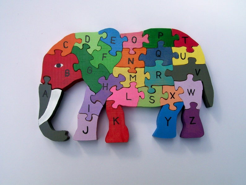 Childs wooden Elephant Alphabet puzzle Etsy