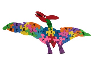 Teradactyl, dinosaur puzzle, wooden dinosaur puzzle, wooden alphabet puzzle, alphabet wooden puzzle, ABC wooden puzzle, animal puzzle