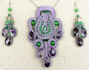 soutache necklace and earrings, soutache set