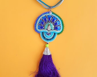Peacock soutache necklace